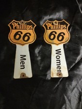 VTG Phillips 66 Porcelain Gas Station Sign Pair Restroom Bathroom Key Holder picture