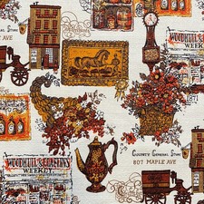 BTY 1950s Colonial Barkcloth Fabric Vintage Americana picture