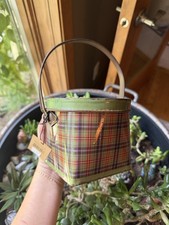 Vtg Plaid Green Decorative Tin Basket picture