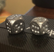 Vintage Hand Cast Metal Lead Pewter Dice Pair - Primitive Trench Art / Folk Art picture