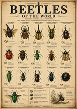 Beetles of the World Poster 13x19 – Vintage Beetle Species Chart Entomology picture