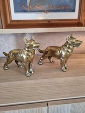 Large Pair Heavy Vintage Solid Brass German Shepherd Statues Alsatian 5kg 27cm picture