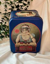 Vintage Pepsi-Cola Collectors Series Tin Canister – Blue Retro Soda Advertising  picture