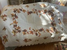 Vintage printed 50s Tablecloth Leaves Autumn HTF mint 62x50 MCM  picture