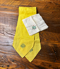 Vintage 1950’s Girl Scouts Embroidered Yellow Scarf & White Handkerchief picture