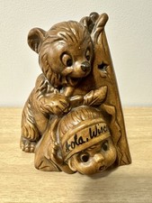 Vintage Iola Wisconsin Souvenir Bank • 1950s Brown Glazed Bear & Girl Figurine picture