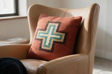 Vintage Navajo Or Zapotec Wool Pillow Southwestern Cross 18x18 Cover Only picture