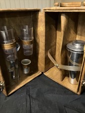 Vintage 1960s MCM Portable Travel Bar Set  Case Cocktail Shaker Glasses Strainer picture