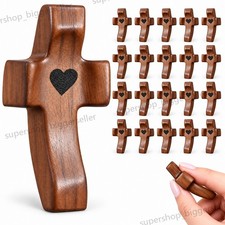 20pcs Walnut Wood Thumb Crosses Wooden Handheld Church Easter Christmas Decor picture