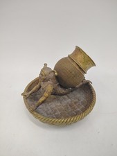 Antique Figural Brass Bronze Imp Goblin Match Holder Spill Vase Basket 4
