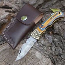 Handmade Damascus Steel Folding Blade pocket Hunter Lock-back Knife outdoor X371 picture