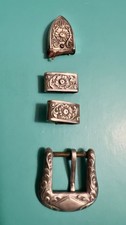 Vintage Sterling Silver 4-Pc Western Belt Buckle Set Floral Tooled Small Size picture