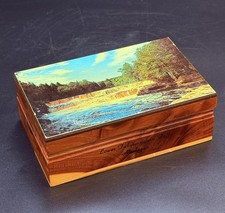 Vintage Lower Tahquamenon Falls Michigan Wooden Souvenir Trinket Box USA picture