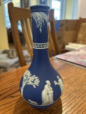 Antique 1877 Wedgwood Blue Dip Jasperware Barber Bottle Vase picture