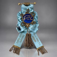 1893 ANTIQUE Slovak Sisters Branch 12 Passaic NJ Blue Ribbon Rosette Prize Badge picture