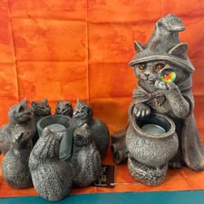 Windstone Editions Wizard Cat Circle of Cats Candle Lamps Lot Melody Pena Stone picture