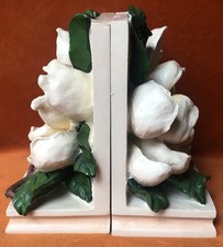 Vintage CBK 1995 White Magnolia Flower Bookends picture