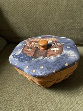 Longaberger 1997 Small Hexagon Basket Warm Brown W/Protector And Noah’s Ark Lid picture