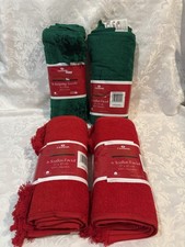 Vtg Cannon Holiday Towels 11x18” Red Green 100% Cotton Fringed Christmas Set 24 picture
