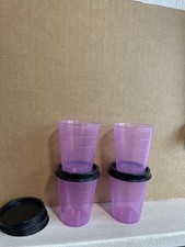 New Tupperware Tupper Mini Midget Containers 2oz Set of 4 Sheer Pink Black Tops picture