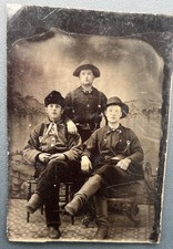 1870s Original Tintype Photo - Three Cowboys Western Frontier 1/6th Plate picture