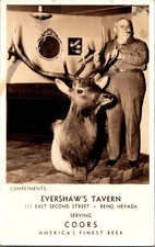 [62k] Postcard RPPC Unused, Evershaws Tavern, Reno Nevada, Taxidermy, Coors picture