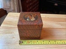 Hand Painted Woman On Tea Box 3.5x3.5x3.5 Inches.  Hinged Lid.  picture