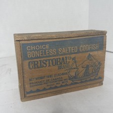 WOOD CODFISH BOX Cristobal Choice Boned Salted Vintage Antique Ship Cape Cod  picture