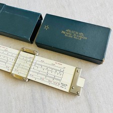 Vintage 1951 Sun Hemmi 1462H Bamboo Duplex Slide Rule Postrig w/ Box Japan May picture