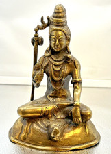 Antique Lost Wax Bronze Sculpture Hindu God Lord Shiva in Lotus position picture
