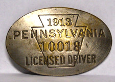 Antique 1913 PENNSYLVANIA LICENSED DRIVER #10018 PIN / BADGE TAXI, CHAUFFER picture