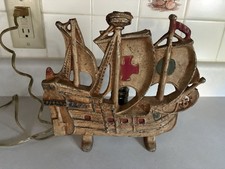 Antique Cast Iron Spanish Galleon Ship Lamp 1930’s. Works picture