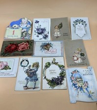 Lot of 11 Birthday Greeting Cards Floral Children Ephemera Collection. Vintage picture