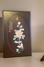 Vintage Chinese Carved Jade Wall Art Wooden Plaque Chinese Poem Inscription  picture