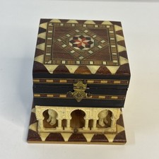 Vintage Marquetry Inlaid Wood Alhambra Palace Jewelry Box - Court of The Lions picture