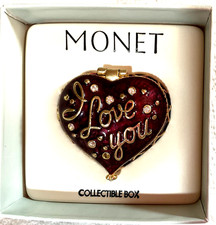 Monet  I Love You Burgundy Heart Trinket Box NIB picture