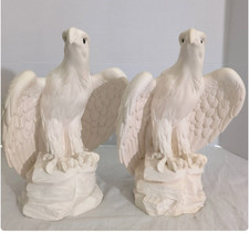 Signed Vintage Pair A Giannelli Alabaster Eagle Statues 11x8 Italian Figurines picture