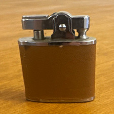 Vintage Brown Leather-Wrapped Flip-Top Butane Torch Flame Lighter Japan picture