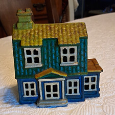 Vintage A.C. Williams Two-Story Colonial Cast Iron House-Shaped Still Coin Bank picture
