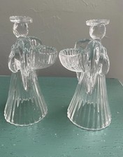 2 VINTAGE ST. GEORGE PRAYING ANGEL CANDLE HOLDERS 24% LEAD CRYSTAL GLASS picture