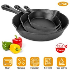 3 Piece Cast Iron Skillet Set Pre Seasoned Non-stick Oven 6/8/10