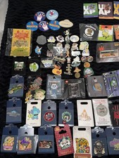 Lot Of 64 Different Theme Park Pins Universal Studios, Walt Disney Plus Buttons picture