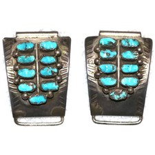 Vintage Native American Style 18 Turquoise Stone Sterling Silver Watch Tips 20g picture