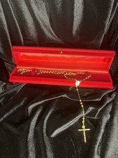 Elegant 18k Gold Tone Rosary Beads with Crucifix in Red Velvet Box picture