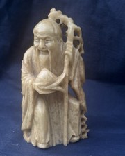 Miniature Vintage 4” Carved Soapstone Figurine Asian Wise Man Monk picture
