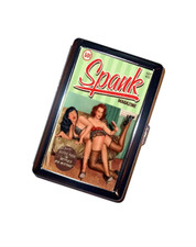 Bettie Page SPANK pinup Cigarette Case vintage-art Handmade Metal Wallet Stash picture
