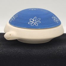 Vintage Blue TORTOISE TURTLE Porcelain Trinket Dish Stash Box BOHO RETRO picture