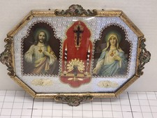 ANTIQUE ~ CATHOLIC SACRED HEART JESUS & IMMACULATE HEART VIRGIN MARY Litograph  picture