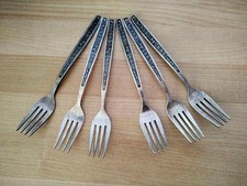 Vintage Soviet Ukraine USSR MNC Melchior Silver Plated Set of 6 Table Forks picture