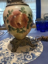 Antique Hand Painted  With The Wind Oil Lamp Base Converted to Electric no shade picture